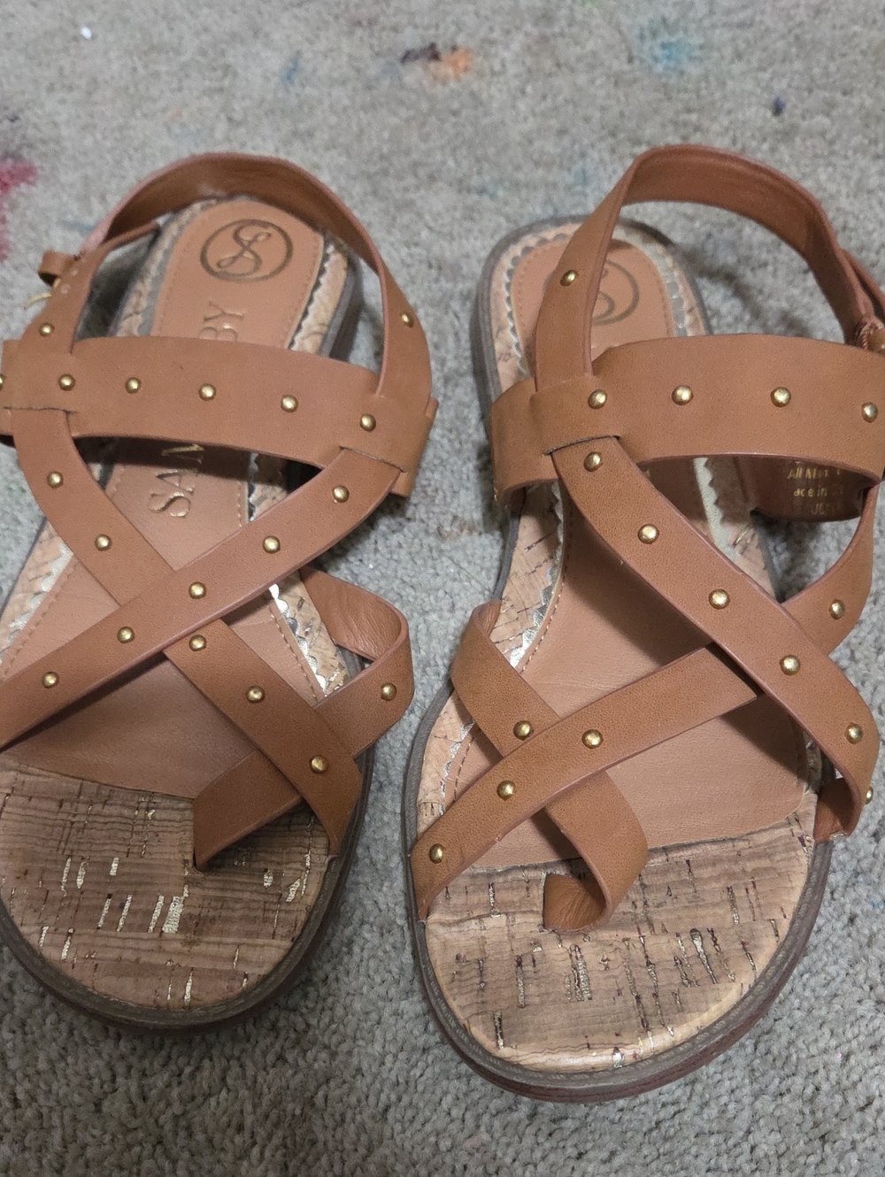 Women's Tan Crisscross Stud Sandals